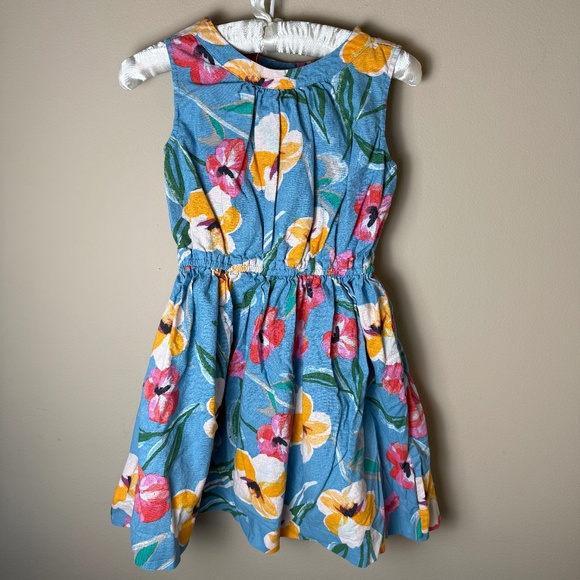 Tea Collection Linen Blend Sleeveless Dress Girls 12 Blue Floral Twirl Skirt - Picture 1 of 9